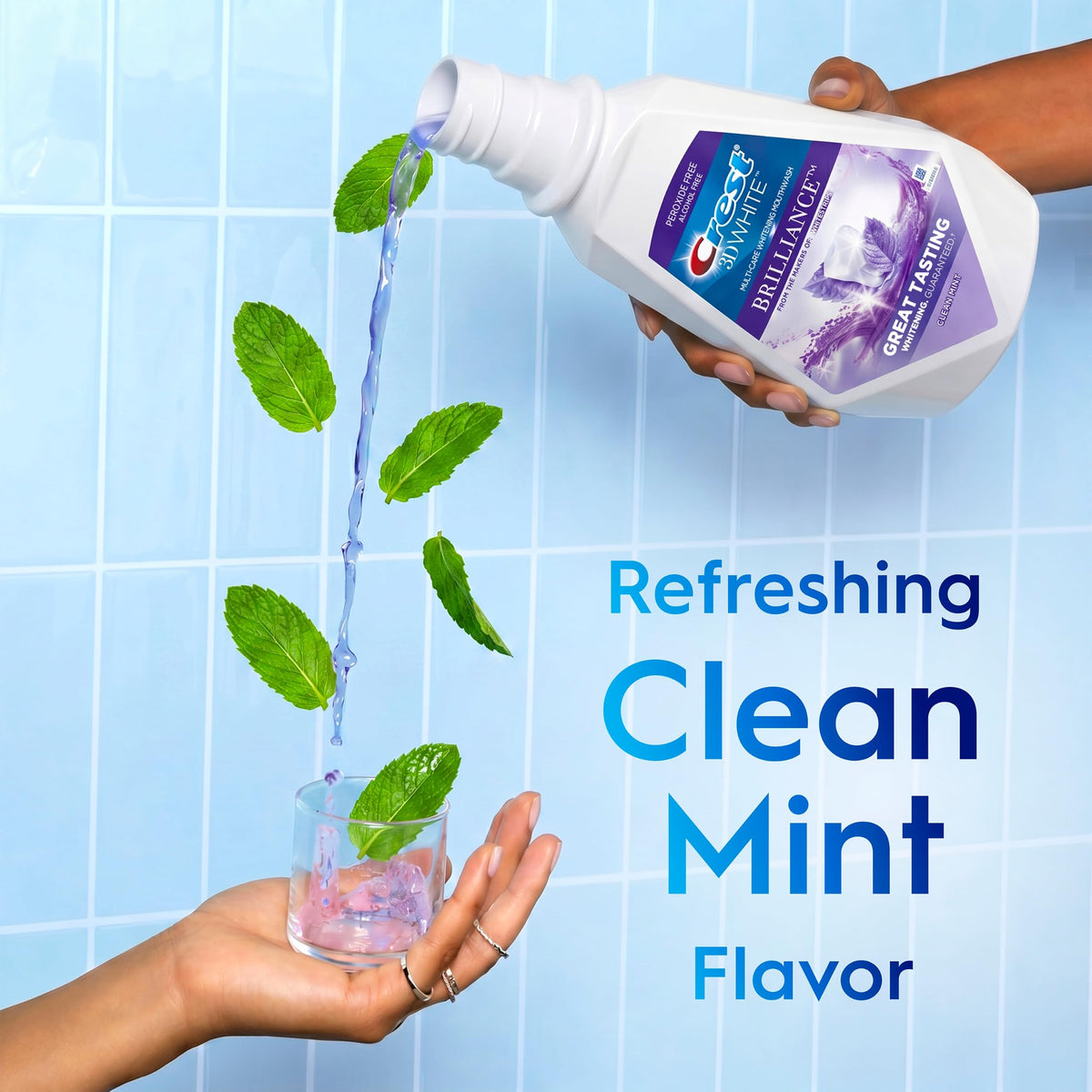 Crest Mouthwash/Mouth Rinse, 3D White Brilliance Whitening, Alcohol Free, Clean Mint, 2x1L (33.8 fl oz)
