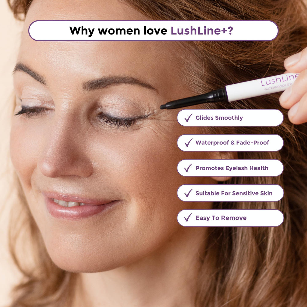 Rumi Cosmetiques LushLine+ Waterproof Eyeliner Pencil For Mature Women - Smudge Proof, Long-Lasting, Non Toxic, Soft Glide - Safe For Sensitive Eyes (Natural Grey)