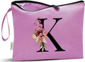 Vavabox A-Z Personalized Makeup Bag, Birthday Gifts for Women Mom, Gifts for Best Friend, Bride Bridesmaid Cosmetic bag (K, 07-Purple)