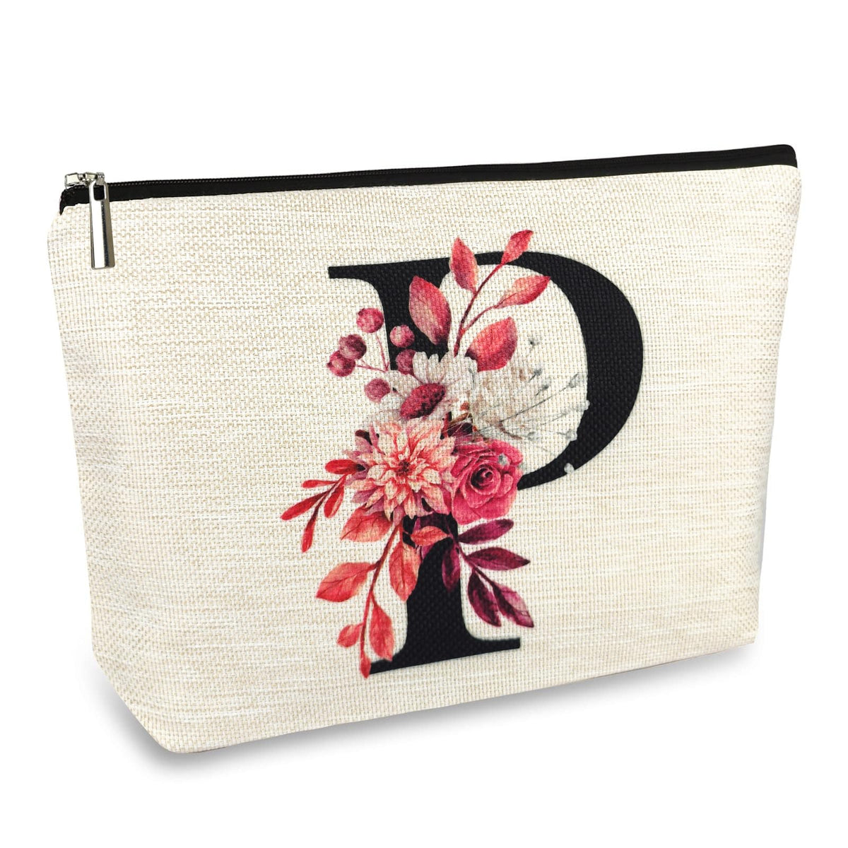 Initial A-Z Personalized Floral Makeup Bag, Monogrammed Birthday Gifts for Women Mom, Mothers Day Christmas Gift Ideas for Best Friend, Bride Bridesmaid, Her, Grandma, Small Travel Cosmetic Bag (N)