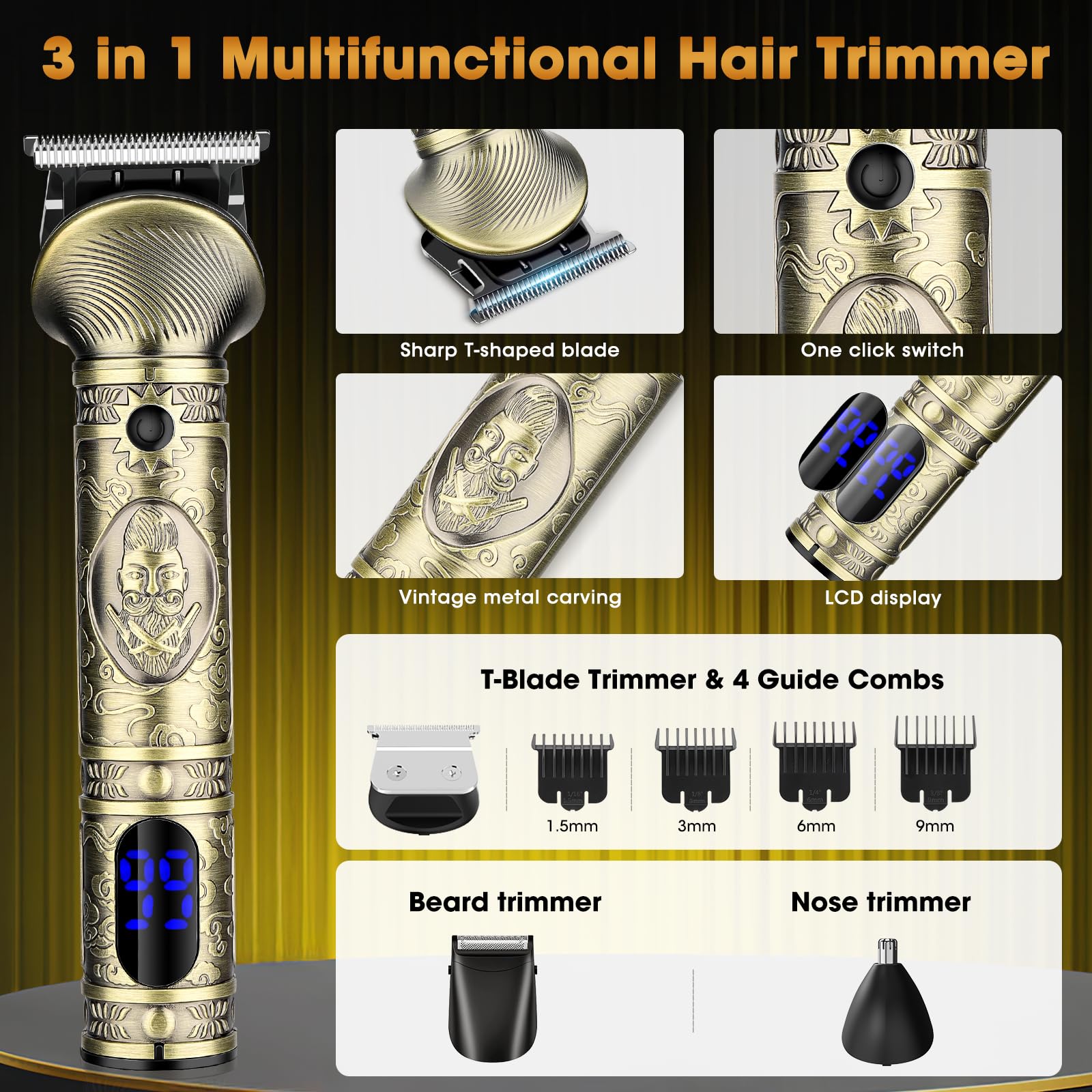 RESUXI Professional Hair Clippers for Men Electric Razor Shavers Nose Hair Trimmer and Detail Trimmer 5 Pcs Set，Cordless Beard Trimmer Barber Clippers for Hair Cutting Mens Grooming Kit