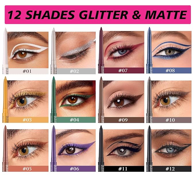 Mefyhtune Burgundy Eyeliner Pencil Waterproof Retractable Eyeliner Burgundy Smudge-proof Hypoallergenic (07#)