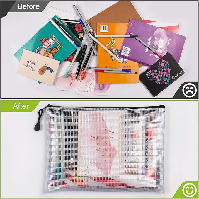 12PCS Mesh Zipper Pouch Bags: A5 Clear Zipper Pouches for Classroom, Black