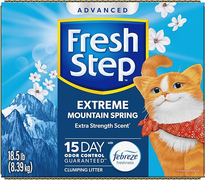 Fresh Step Advanced Extreme Clump Multi Cat Clumping Litter with Febreze Freshness, Mountain Spring Scent, Ammonia Block Technology, Low Dust, Low Tracking, 18.5 lb. Box, Pack of 2