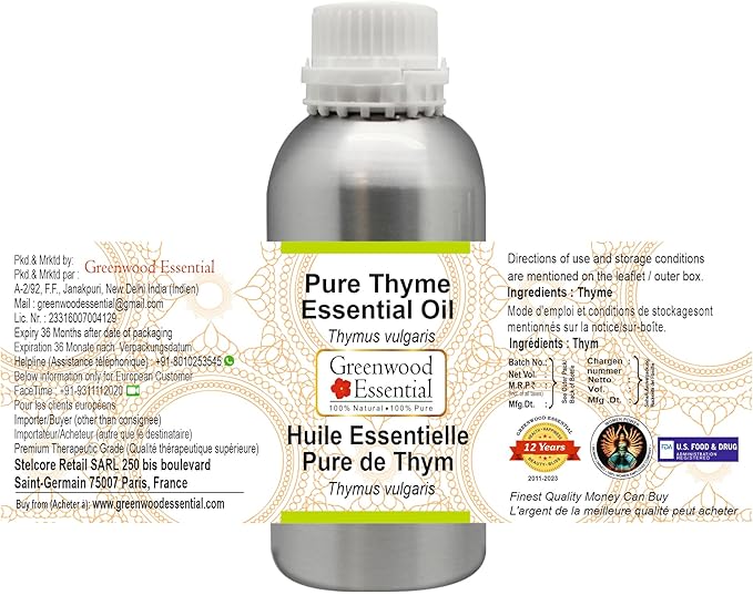 Greenwood Essential Thyme Essential Oil (Thymus vulgaris) Steam Distilled 1250ml (42 oz)