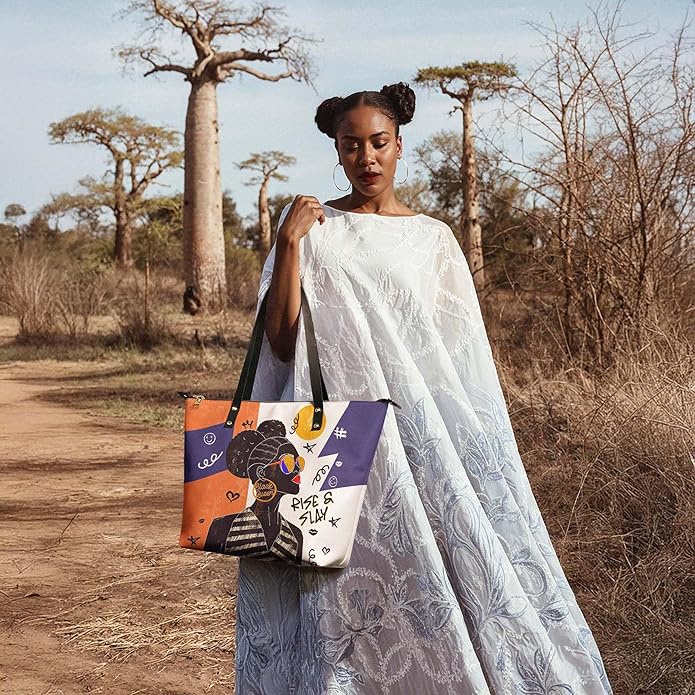 Afroyla Afrocentric Art ToteBag for Black Women – Premium Leather, Work & Everyday Bag, Ideal Gift for Her on Mother's Day