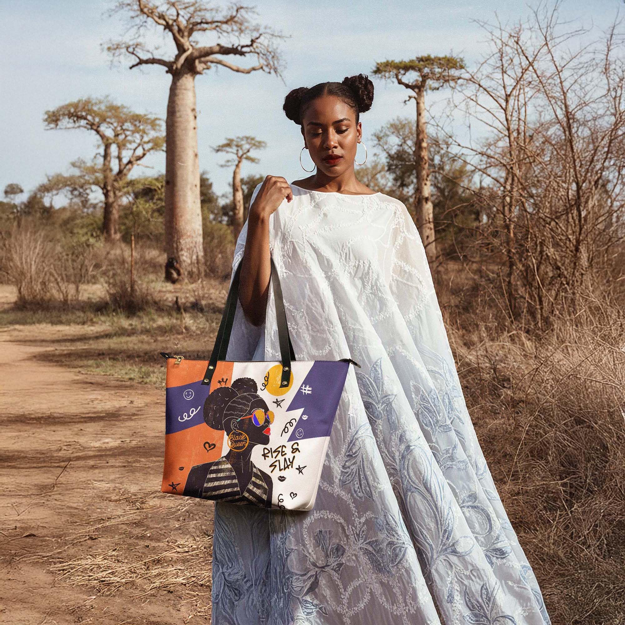 Afroyla Afrocentric Art ToteBag for Black Women – Premium Leather, Work & Everyday Bag, Ideal Gift for Her on Mother's Day