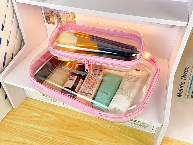 Calantre 6PCS Clear Hard Shell Zipper Case 13.8 * 11.8 * 2 IN (Pink)