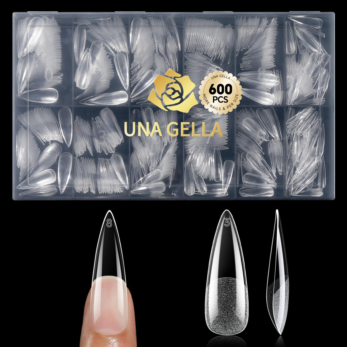 UNA GELLA 600Pcs Medium Stiletto Gel Nail Tips, Stiletto Press on Nails