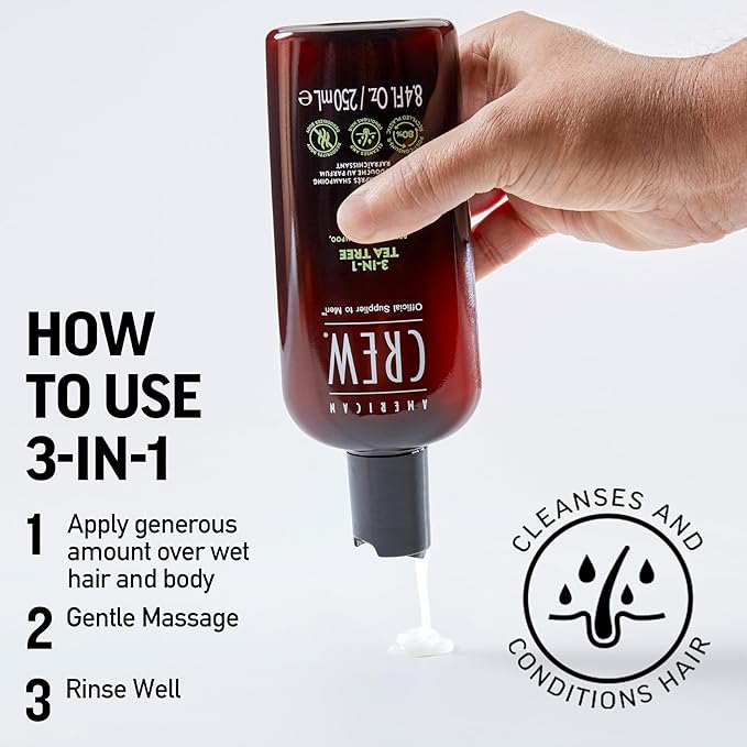 American Crew 3-in-1 Shampoo & Body Wash, Tea Tree, 33.8 fl oz