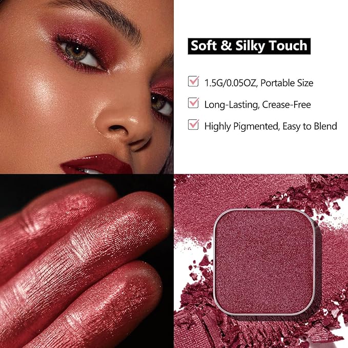 Fillwie Pink Shimmer Eyeshadow Set, Customizable Single Pan Palette Refills