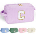 YOOLIFE Initial Makeup Bags for Women - Travel Cosmetic Bag Make Up Bag Cute Makeup Bag Travel Essentials Purple Makeup Bag Cute Makeup Bag Wedding Bridesmaid Gifts Girlfriend Gifts for Women Letter C