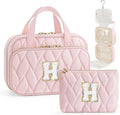 YOOLIFE Travel Toiletry Bag for Women - Hanging Toiletry Bag, Personalized Initial Toiletry Bags for Traveling Women, Portable Travel Toiletry Bag for Toiletries, Cosmetics - Letter H Pink
