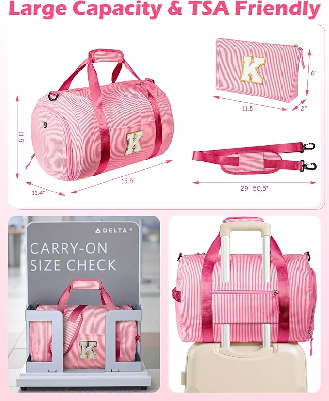 Vogewood Dance Recital Gifts, Girls Travel Duffle Bag Kids Initial Gift