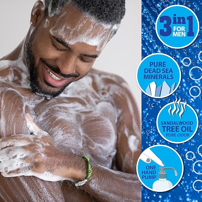Dead Sea Collection Sandalwood Men’s Body Wash – 3 in 1 Body Wash for Men for Hair, Face & Body – Moisturizing Shower Gel with Dead Sea Minerals – Pack of 2 (33.8 fl oz each)