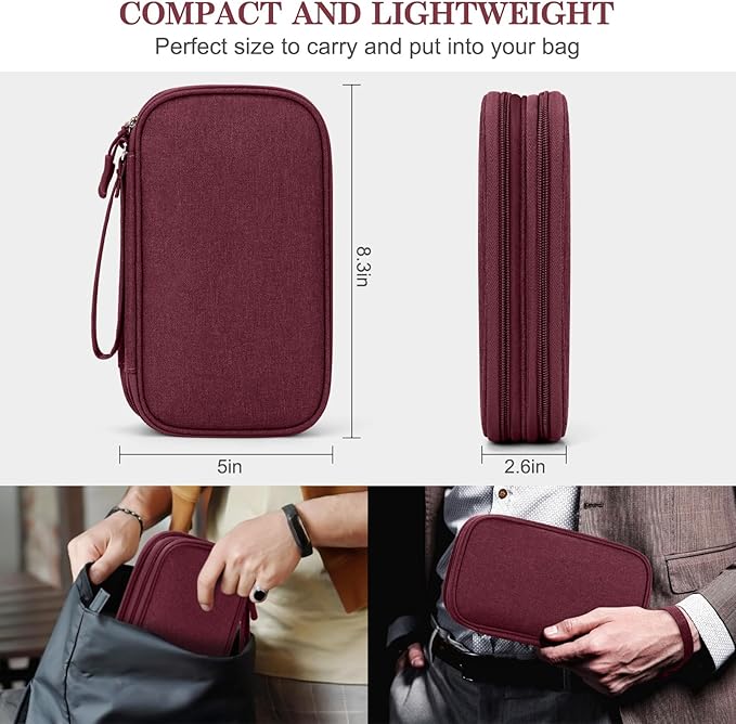FYY Electronic Organizer, Travel Tech Pouch Bag, Medium, Wine Red