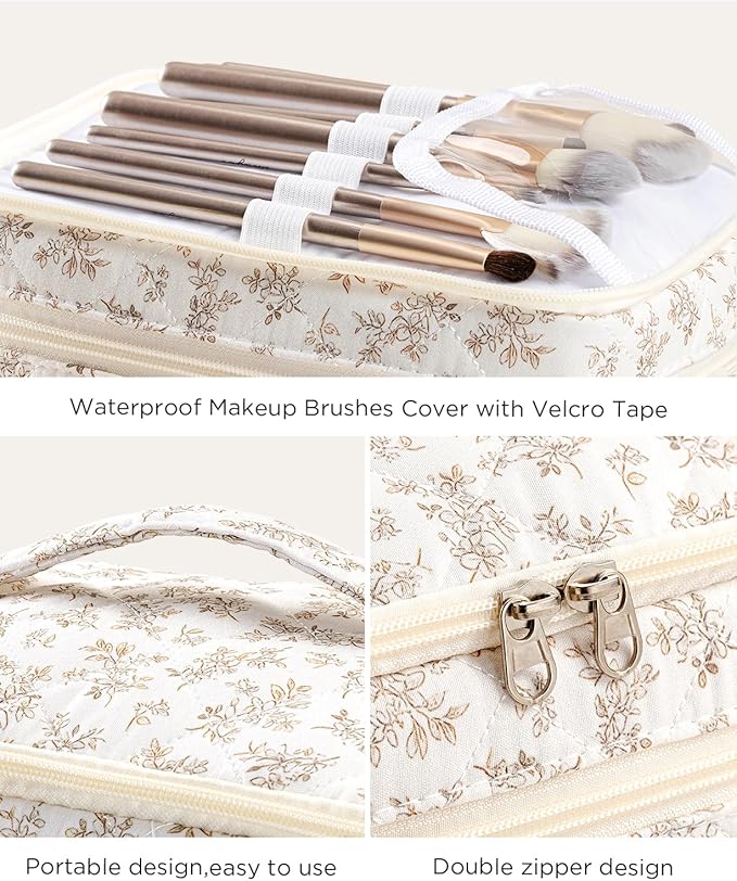 HBselect 2Pcs Travel Makeup Bag Large Quilted Cosmetic Bag Make up Bag