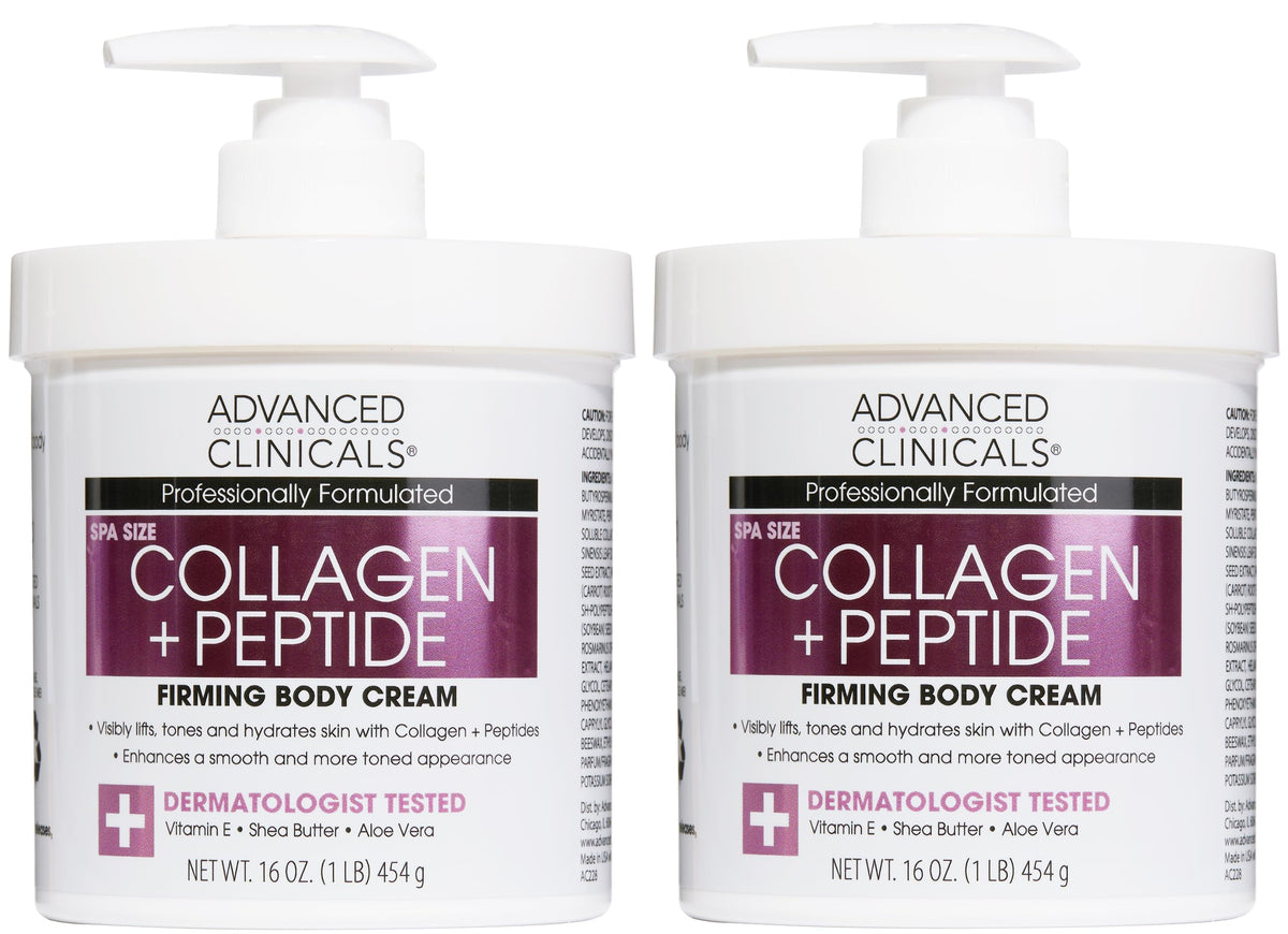 Advanced Clinicals Collagen Peptides Body Lotion + Hyaluronic Acid Moisturizer 2PC Skincare Set For Women & Men | Dry Skin Moisturizing Body Cream Helps Diminish Appearance Of Crepey Skin, 2PC Bundle