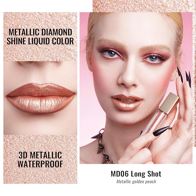 Oulac Bronzy Pink Lipstick for Women, Metallic Shine Liqiud Lip Gloss, Long Lasting Waterproof Lipstick, Oil-Based Formula, Transferpfoof, Vegan & Cruelty-Free Makeup MD06