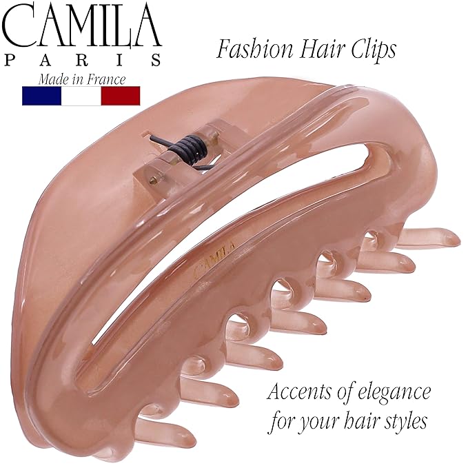 Camila Paris CP3123 French Hair Clips for Women, 3.5" Nude, Large Claw Clip Strong Hold All Day, No Damage No Slip Claw Clips for Thick Curly Wavy Fine Straight Hair, Jaw Clip Made in France