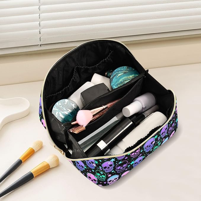 MNSRUU Makeup Organizer Bag, Stars Purple Skulls Travel Makeup Bags Makeup Vanity Case Large Capacity Rhombus Cosmetic Toiletry Bag for Girl Women Ladies