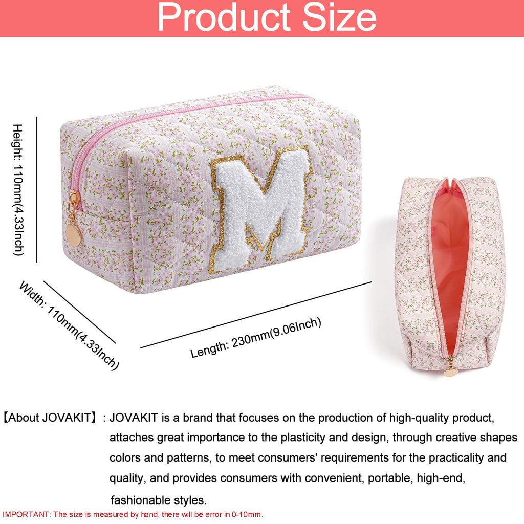 JOVAKIT Makeup Bag Cosmetic Bags for Women, Christmas Gifts for Girls Age 6-18, Alphabet Pink Floral Coquette Zipper Travel Makeup Pouch, Organizer Case Trendy Stuff (Pink+ Blue M)