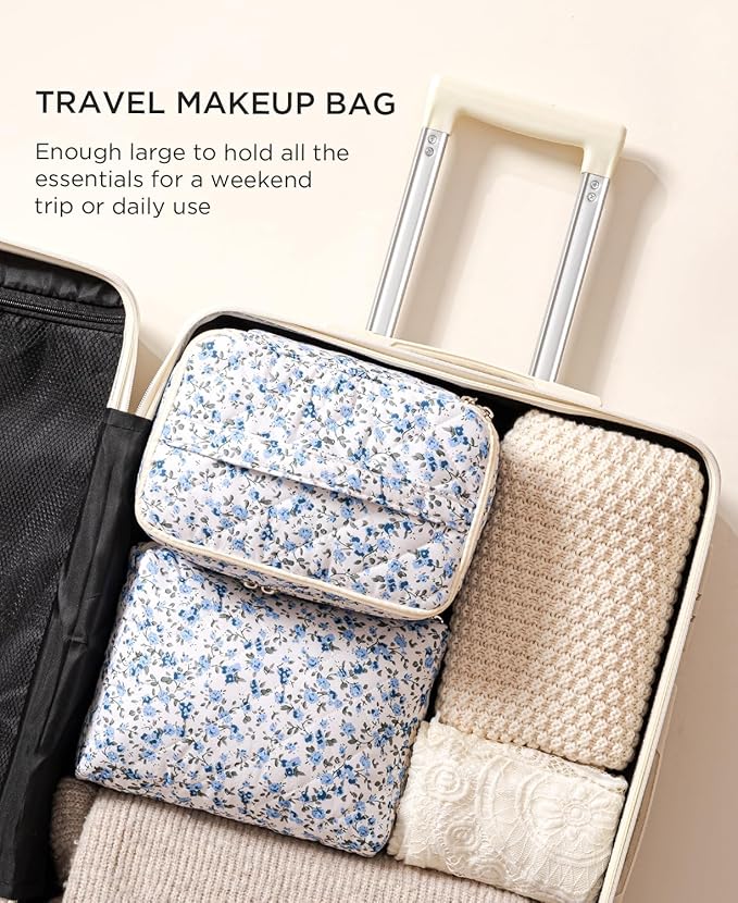 HBselect 2Pcs Travel Makeup Bag Large Quilted Cosmetic Bag Make up Bag