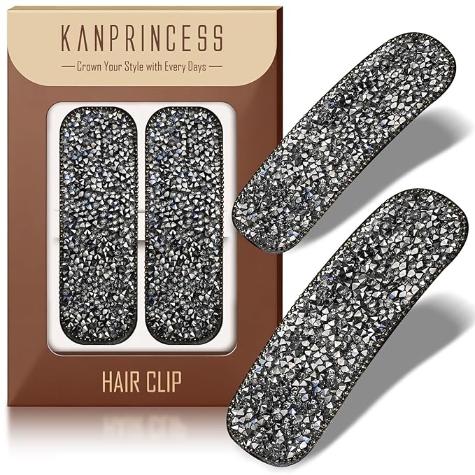Kanprincess Crystal Hair Clips 2-Pack, Strong Sparkly Barrettes for Women