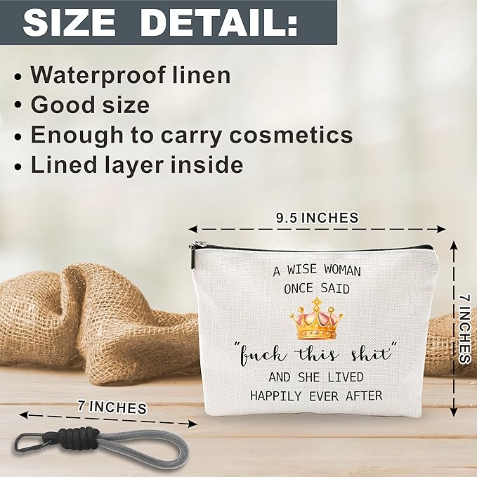 luixd Funny Make Up Bag For Woman, Cosmetic Bag With Hand Strap - Lined Toiletry Bag, Minimalism Pouch, A Wise Woman Once Said F This... Organizer With Zipper, Women Essentials & Accessories - B11