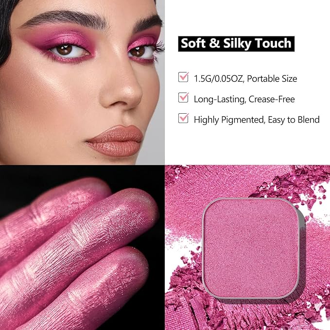Single Pink Eyeshadow Matte Shimmer Highly Pigmented Blendable Longwear Powder in Magnetic Refill Pan for Custom Palette Easy to Apply and Remove (Fairy Bloom)