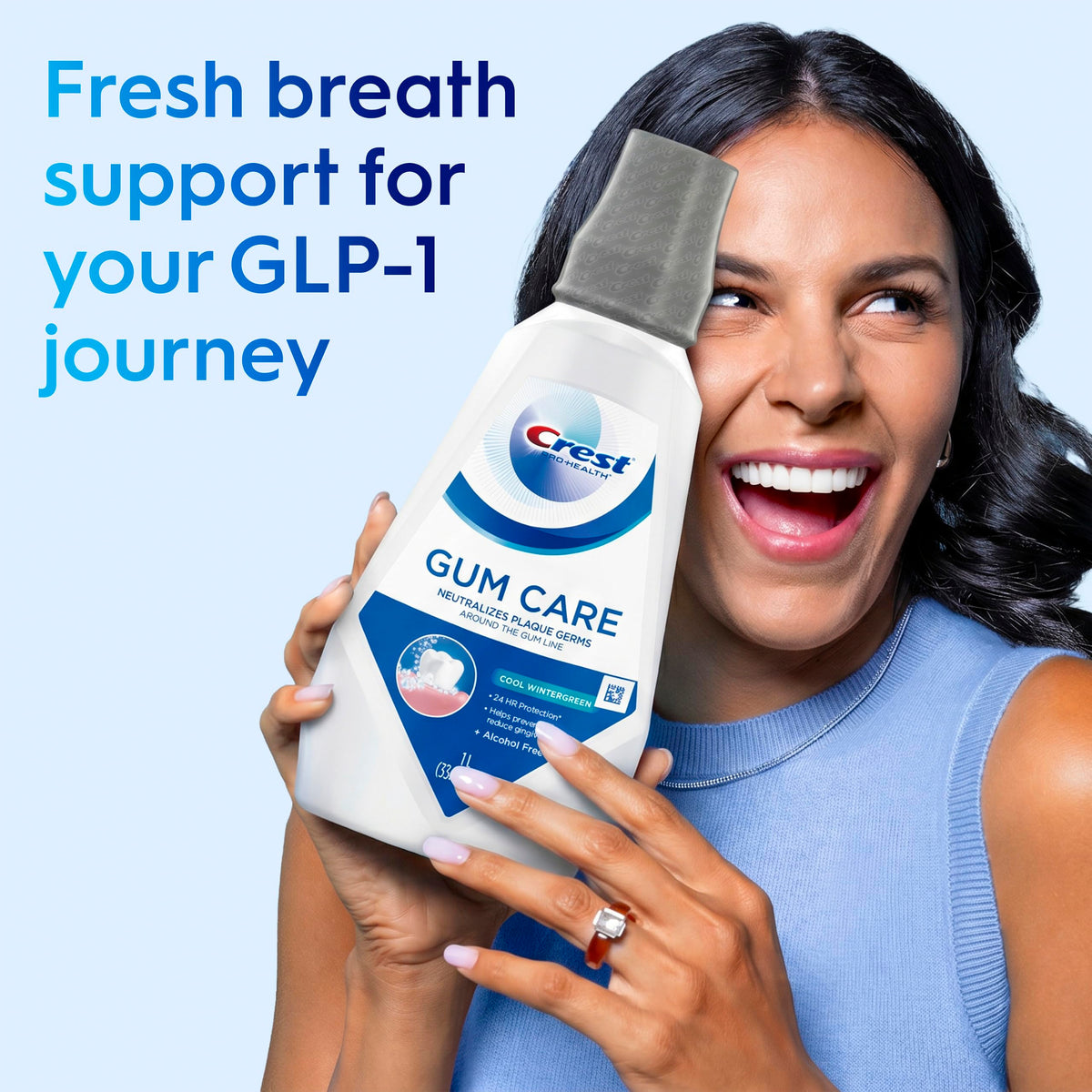 Crest Gum Care Mouthwash, Cool Wintergreen, CPC Antigingivitis/Antiplaque Oral Rinse 1L (33.8 fl oz), Pack of 2, Alcohol Free for Adults