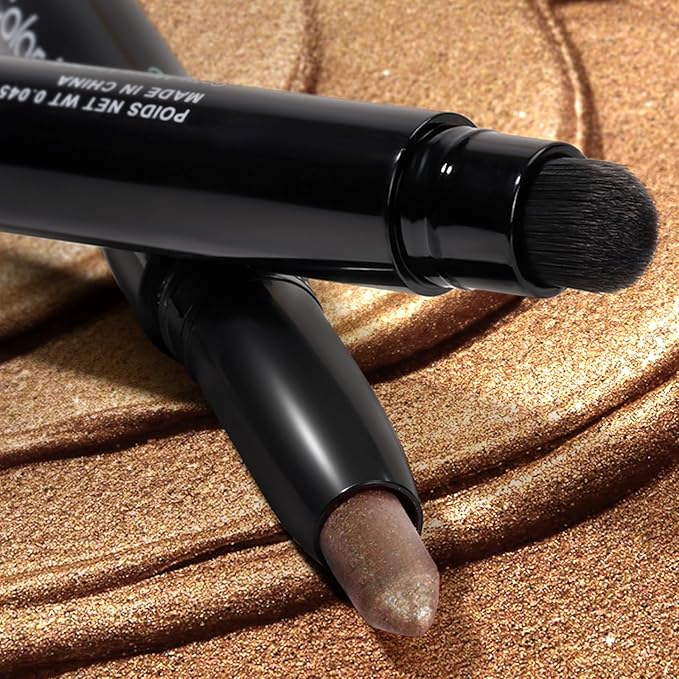 Color Mirror Cream Waterproof Hypoallergenic Eyeshadow Stick, long wear Metallic Glitter Matte Eye Shadow Pencil With Makeup Brush, Eye Brightener, 56 Bronze Metallic