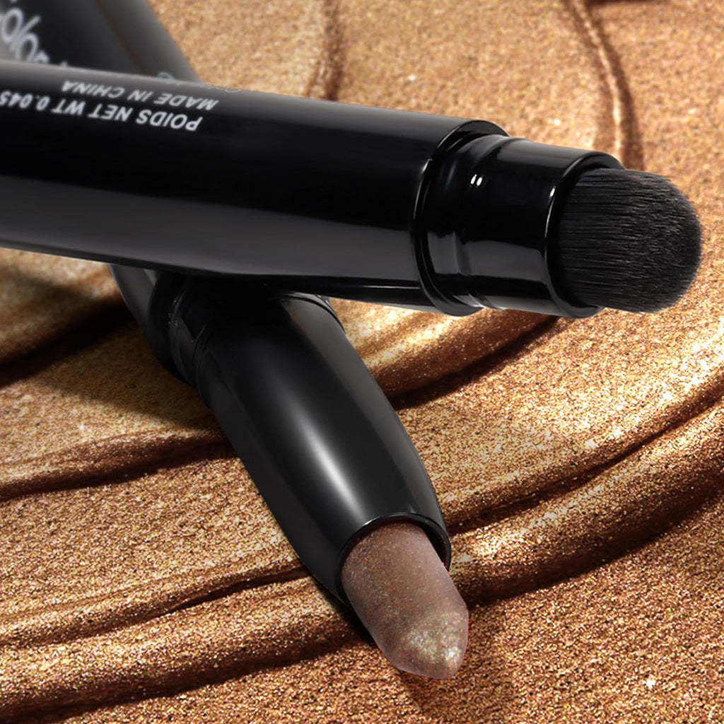 Color Mirror Cream Waterproof Hypoallergenic Eyeshadow Stick, long wear Metallic Glitter Matte Eye Shadow Pencil With Makeup Brush, Eye Brightener, 56 Bronze Metallic