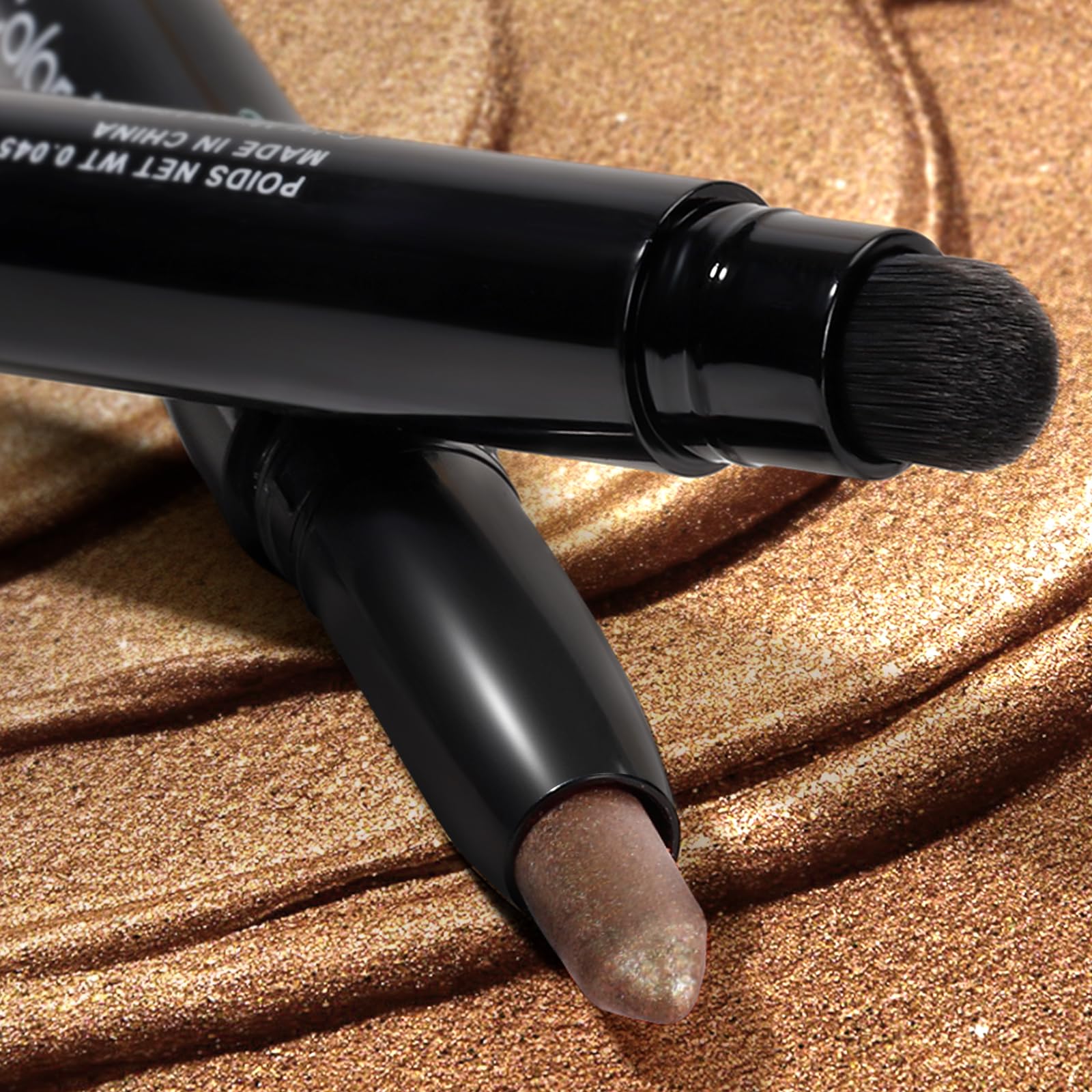 Color Mirror Cream Waterproof Hypoallergenic Eyeshadow Stick, long wear Metallic Glitter Matte Eye Shadow Pencil With Makeup Brush, Eye Brightener, 56 Bronze Metallic