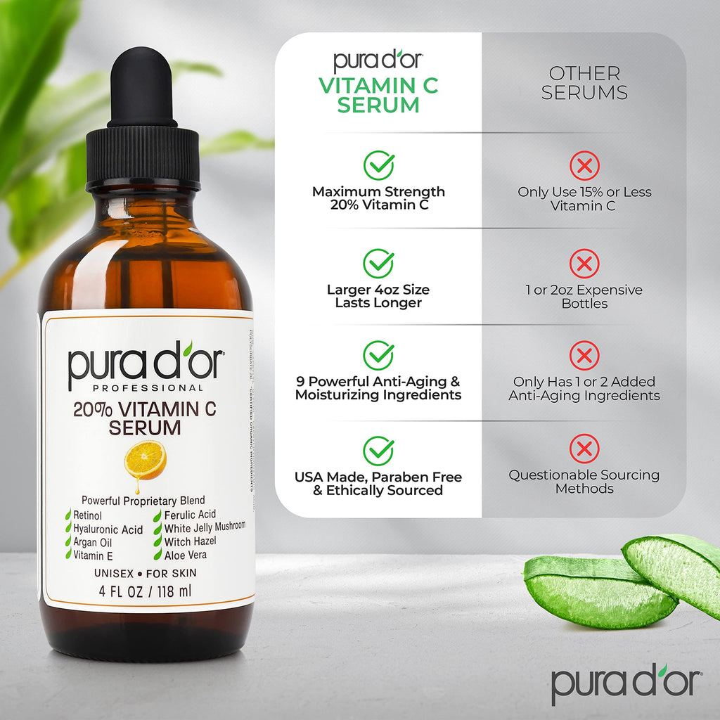 PURA D'OR 20% Vitamin C Anti-Aging Facial Serum, 4 fl oz