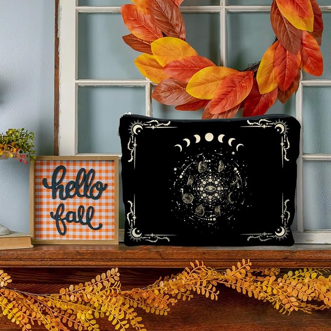RYYCDOI Boho Celestial Moon Phase Makeup Bag - Witchy, Halloweencosmetic Bag