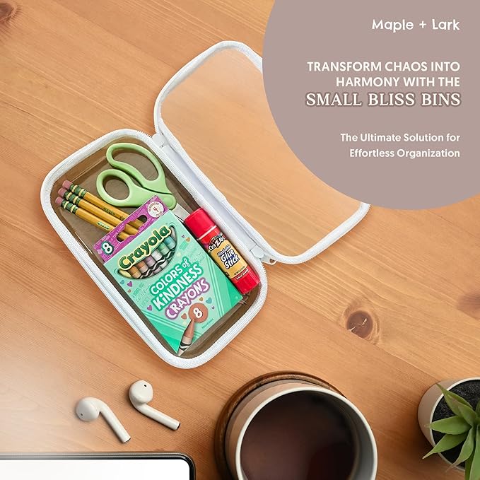 MAPLE + LARK Bliss Bins - Hard Sided Clear Zipper Case for Storage - Professional-Grade Plastic Clear Zipper Pencil Case, Toiletry Pouch, Travel Organizer, Cosmetic Bag, Toy Storage Bins (2 Pack, S)