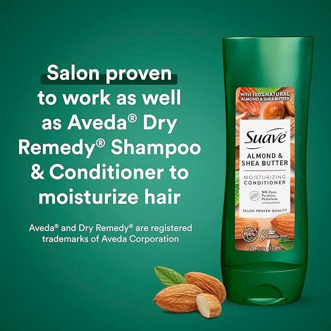 Suave Almond & Shea Butter Shampoo and Conditioner for Dry Hair – Moisturizing Hair Products for Women & Men, Frizz Control, 12.6 Oz Ea