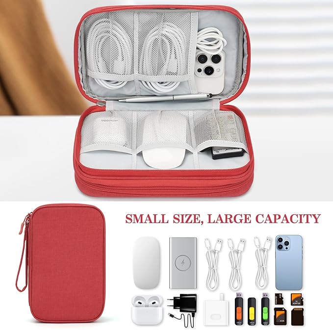 FYY Electronic Organizer, Travel Tech Pouch Bag, Large, Red