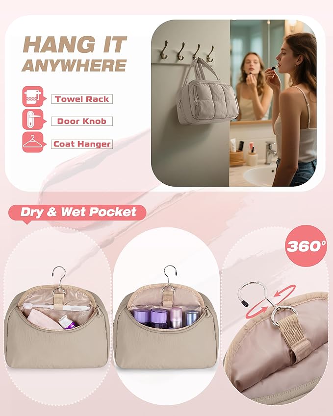 Marscamd Travel Makeup Bag for Women, Medium Size, Puffy Cosmetic Organizer