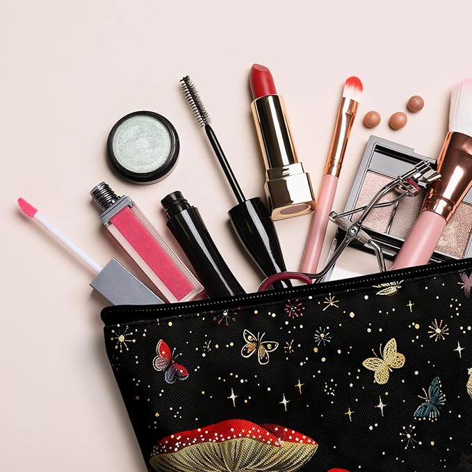 xiaotcq Mushrooms Makeup Bag Cosmetic Bag for Women,1Pcs Large Capacity Makeup Bags and 1Pcs Pencil Case Makeup Brushes Storage Bag Travel Toiletry Bag Organizer