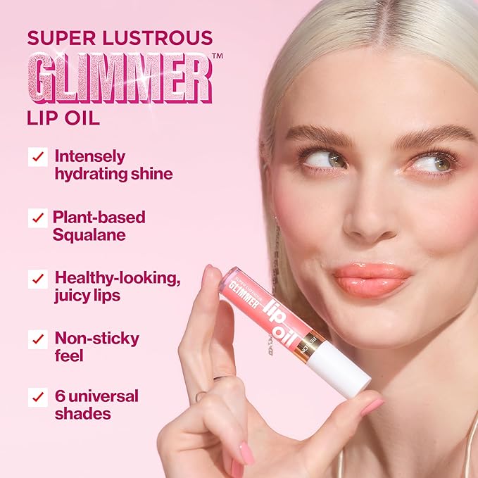 REVLON Super Lustrous Glimmer Lip Oil, 008 Just Toasty, 0.13 fl oz
