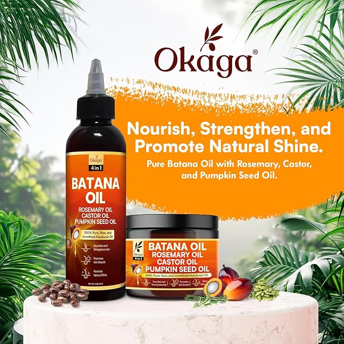 Batana Oil and Cream for Hair Growth Bundle, Rosemary & Castor, All Hair