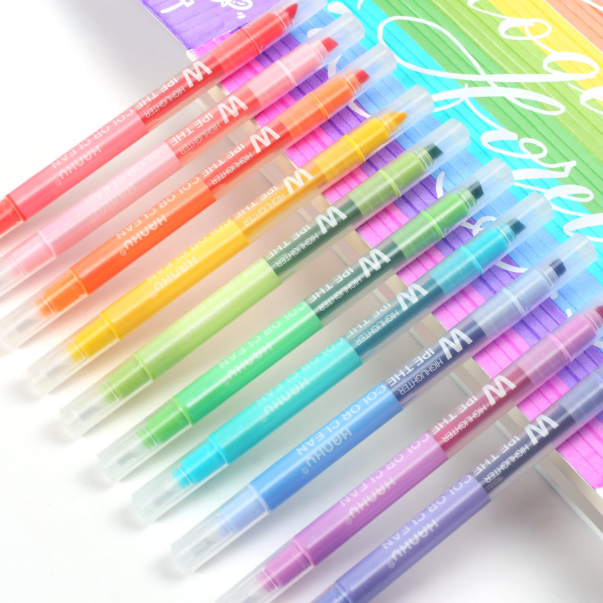 HANKU Erasable Highlighters, 10 Assorted Pastel Colors, Dual Tip Markers