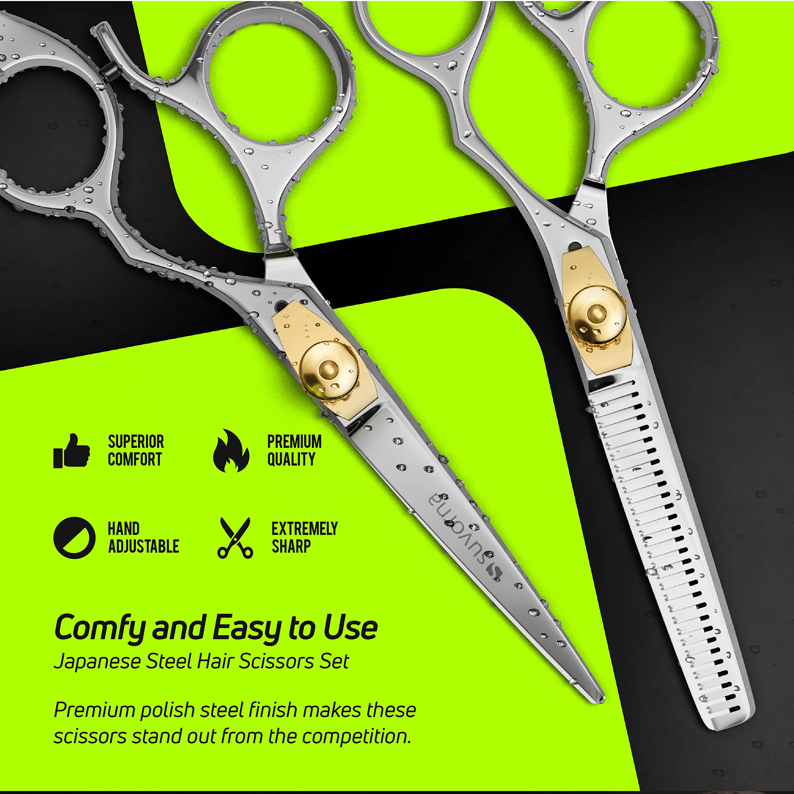 Suvorna Hair Cutting Scissors and Thinning Shears Set - Professional Hair Scissors Set - Barber Scissors and Accessories - Made with 420C Japanese Stainless Steel and Extremely Razor Sharp Edge.