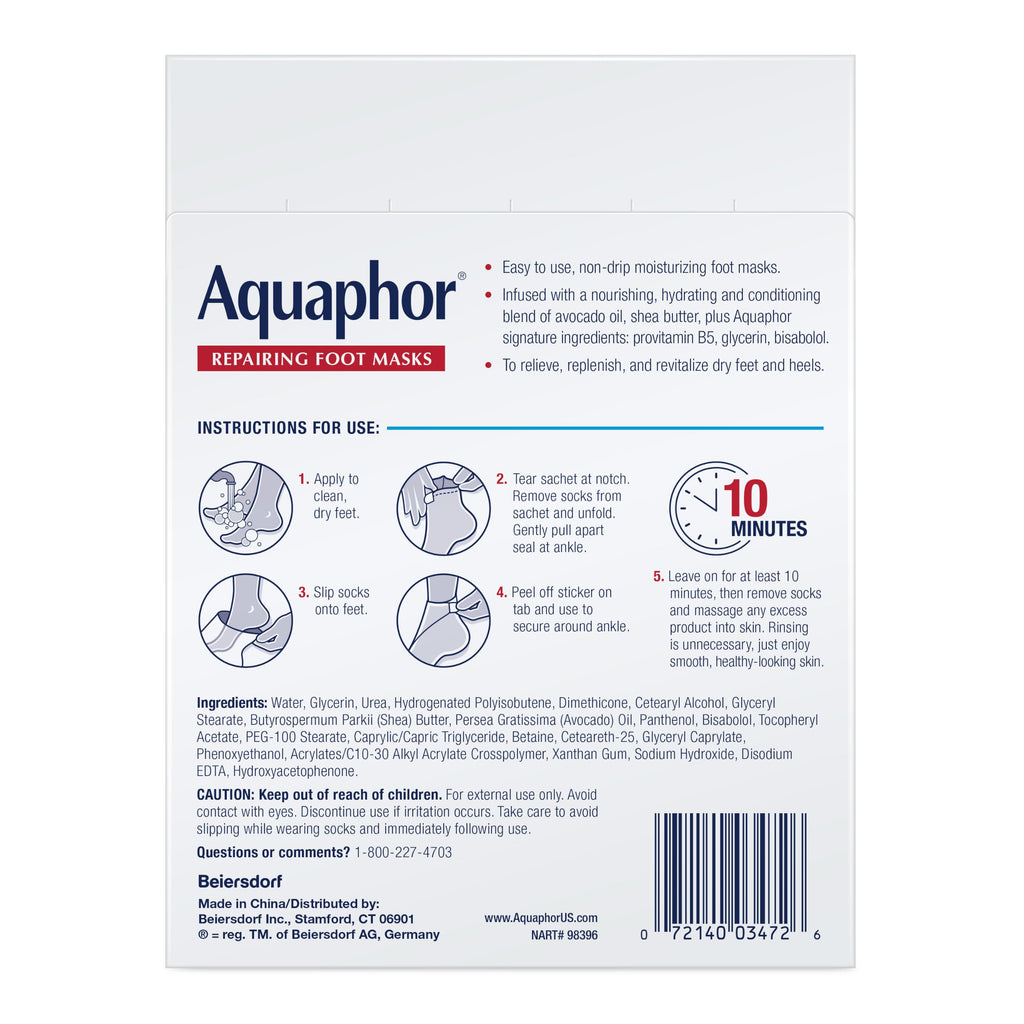 Aquaphor Advanced Therapy Repairing Foot Masks, 6 Masks x 0.7 FL OZ