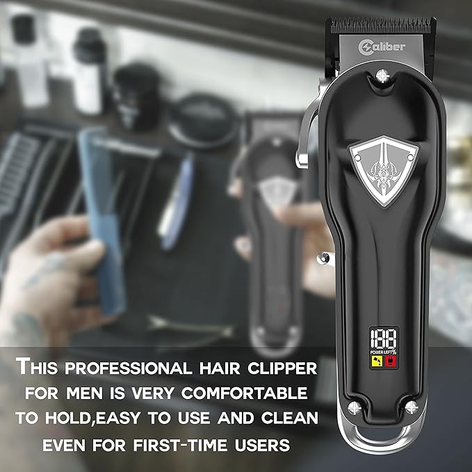 Caliber.44 Magnum FMJ rdless Clipper Kit - Professional Mens Clippers for Hair, Beard and Muache - Rechargeable Grooming Electric Razor – Bundled with Caliber No Slip Clipper Grips,4 Piece Set