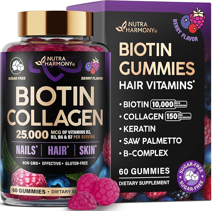 Biotin Gummies for Hair Growth Support - for Women & Men - Berry, 60 Gummy