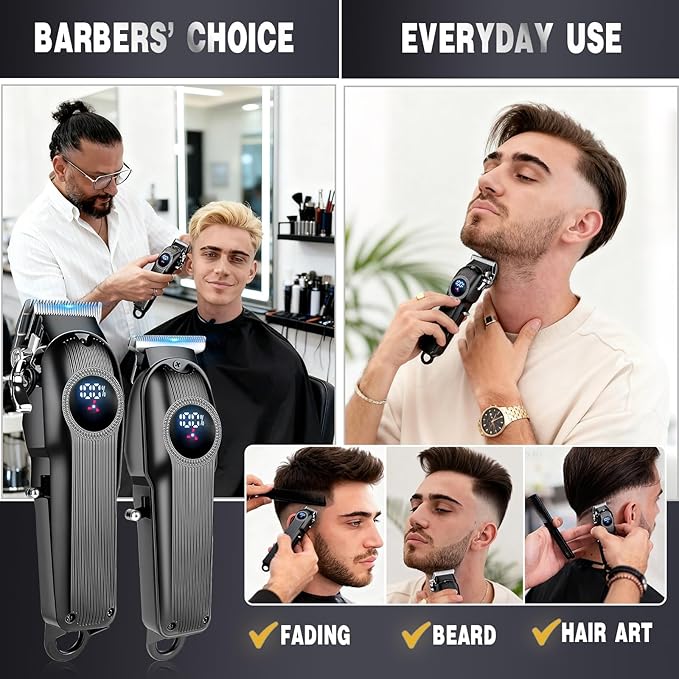 FEYANTTI Hair Clippers for Men Professional Clippers and Trimmers Set, Cordless Hair Clippers, Haircutting Machine with LED Display for Barber Mens Grooming Kit
