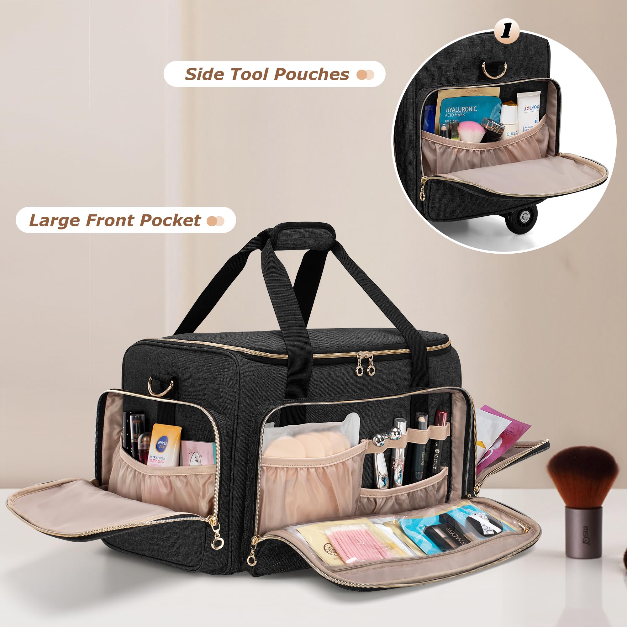 LUXJA Rolling Makeup Case with 3 Removable Makeup Bags and 1 Brush Holder